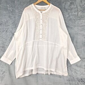 LOGO Lori Goldstein Top 3X Boho Lagenlook Sequins Tunic Gauze Casual Sheer Beach
